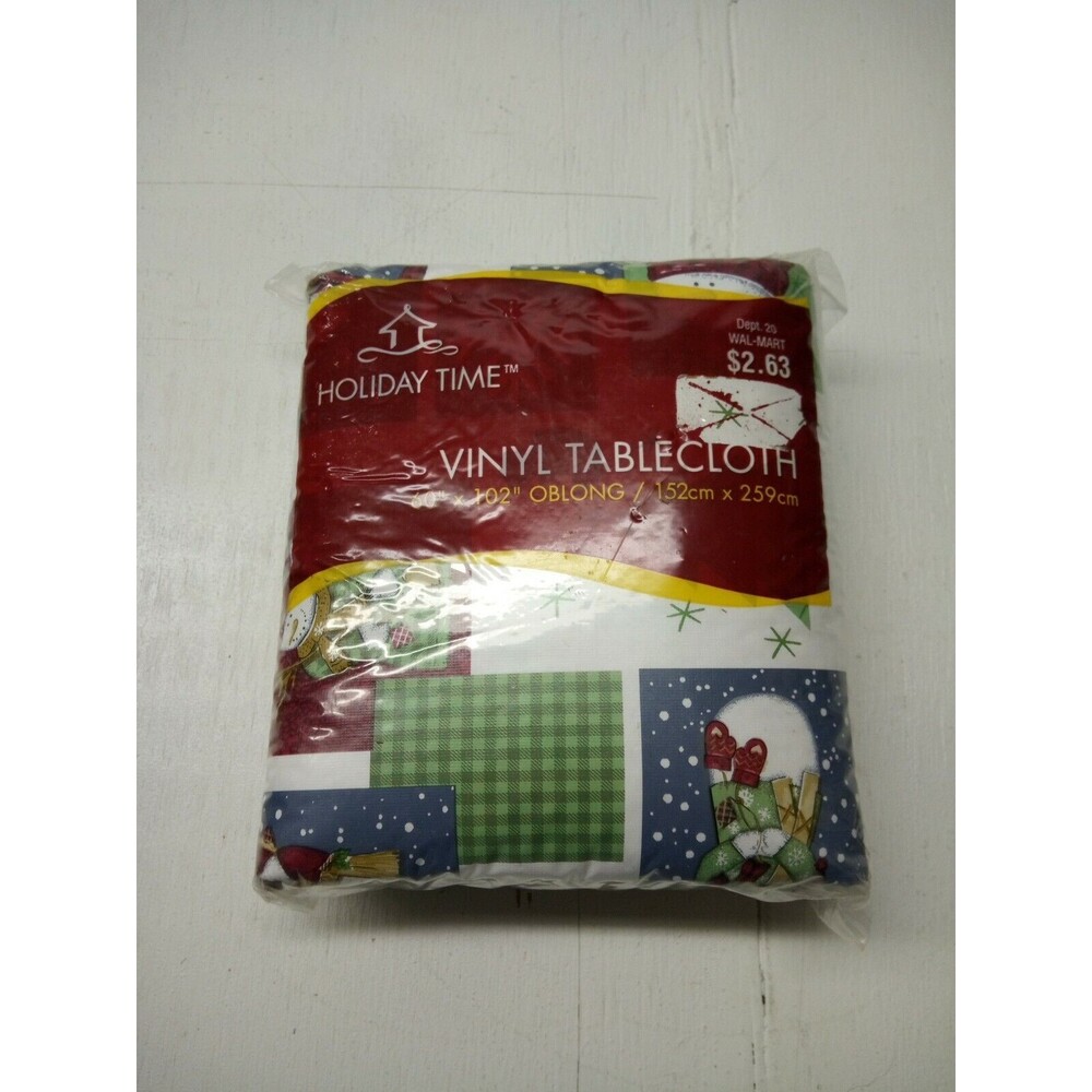 Holiday Time Vinyl Snowman Tablecloth Flannel Backing 60x102 Oblong Christmas